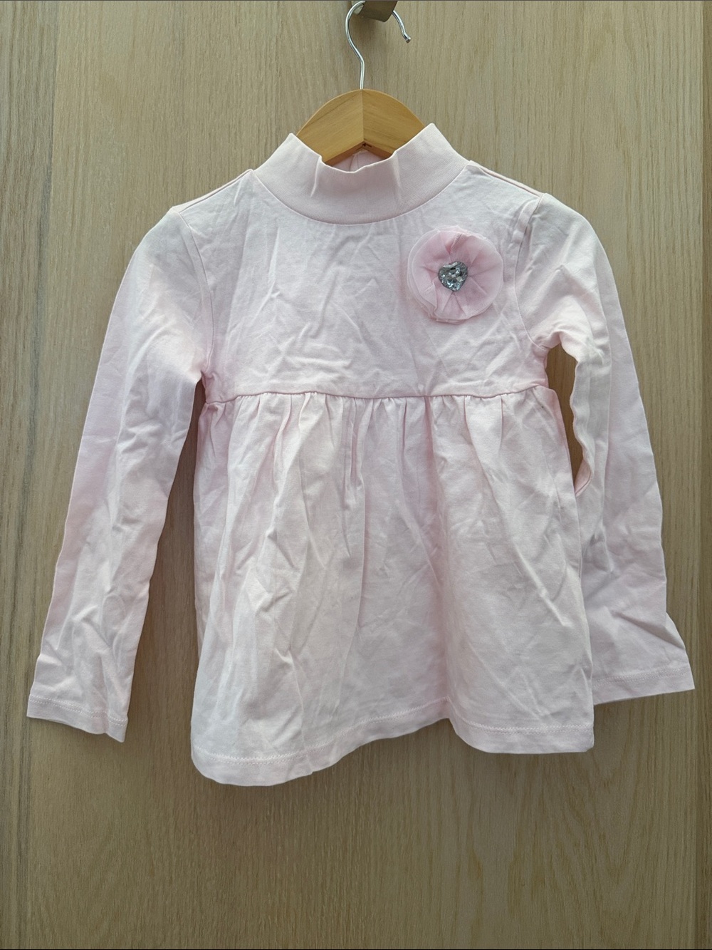 Three Hearts Light Pink Long Sleeve Top with Flower Jewel